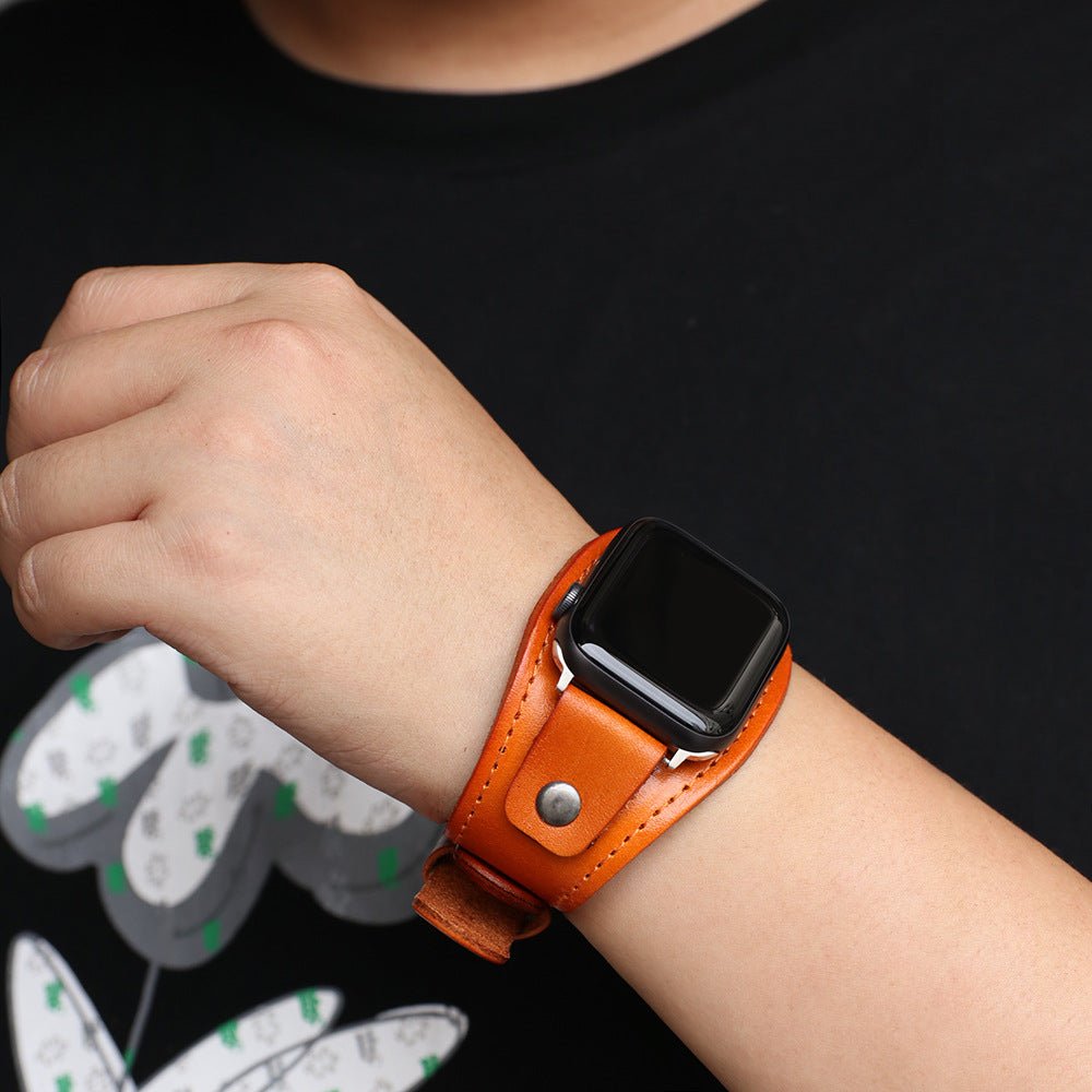 Correa tipo brazalete para Apple Watch, de cuero grueso ancho, estilo moderno, modelo Toré