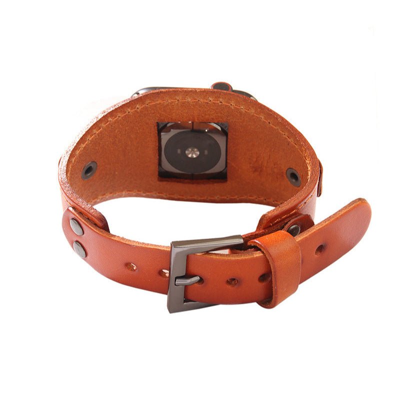 Correa tipo brazalete para Apple Watch, de cuero grueso ancho, estilo moderno, modelo Toré