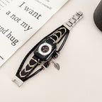 Correa Apple Watch multicapa trenzada, con perlas de madera y colgante de hoja, estilo bohemio, modelo Trossa