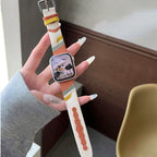 Correa Apple Watch de tela tejida, motivos ondulados de colores, detalles de ante, modelo Claire