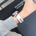 Correa Apple Watch de tela tejida, motivos ondulados de colores, detalles de ante, modelo Claire