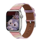 Correa Apple Watch de tela tejida, motivos ondulados de colores, detalles de ante, modelo Claire