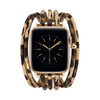 Correa de reloj Apple Watch leopardo, material sintético flexible y metal dorado, accesorio de moda ajustable para mujer, modelo Sabor