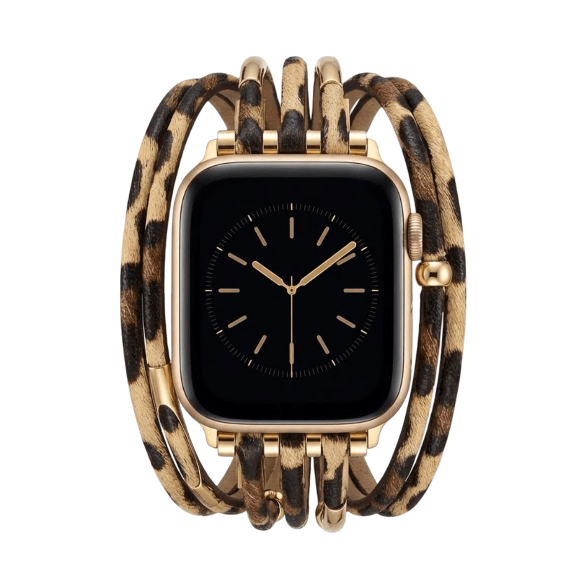 Correa de reloj Apple Watch leopardo, material sintético flexible y metal dorado, accesorio de moda ajustable para mujer, modelo Sabor
