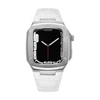 Correa de reloj en cuero split con carcasa integrada, compatible con Apple Watch, diseño tipo armadura moderna, hebilla de espiga, modelo Castillon