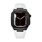 Correa de reloj en cuero split con carcasa integrada, compatible con Apple Watch, diseño tipo armadura moderna, hebilla de espiga, modelo Castillon