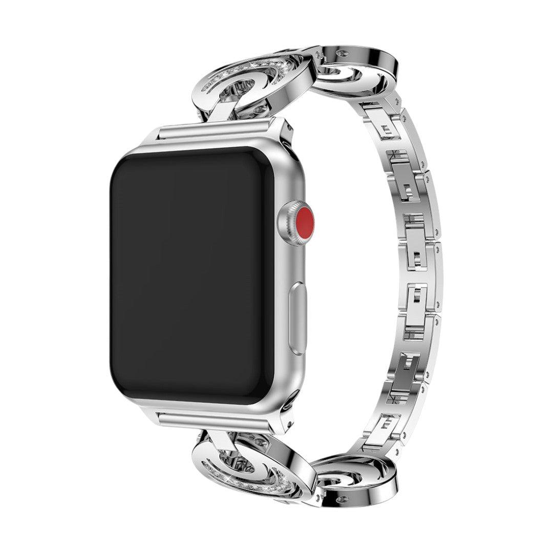 Correa Apple Watch con eslabones circulares con motivo de luna engastados de circonitas, modelo Gipsy