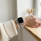 Correa multivueltas para Apple Watch, cuero, cuentas de piedras naturales, cruz cristiana, cadena de acero inoxidable, cierre de eslabones desmontables, modelo Laytone