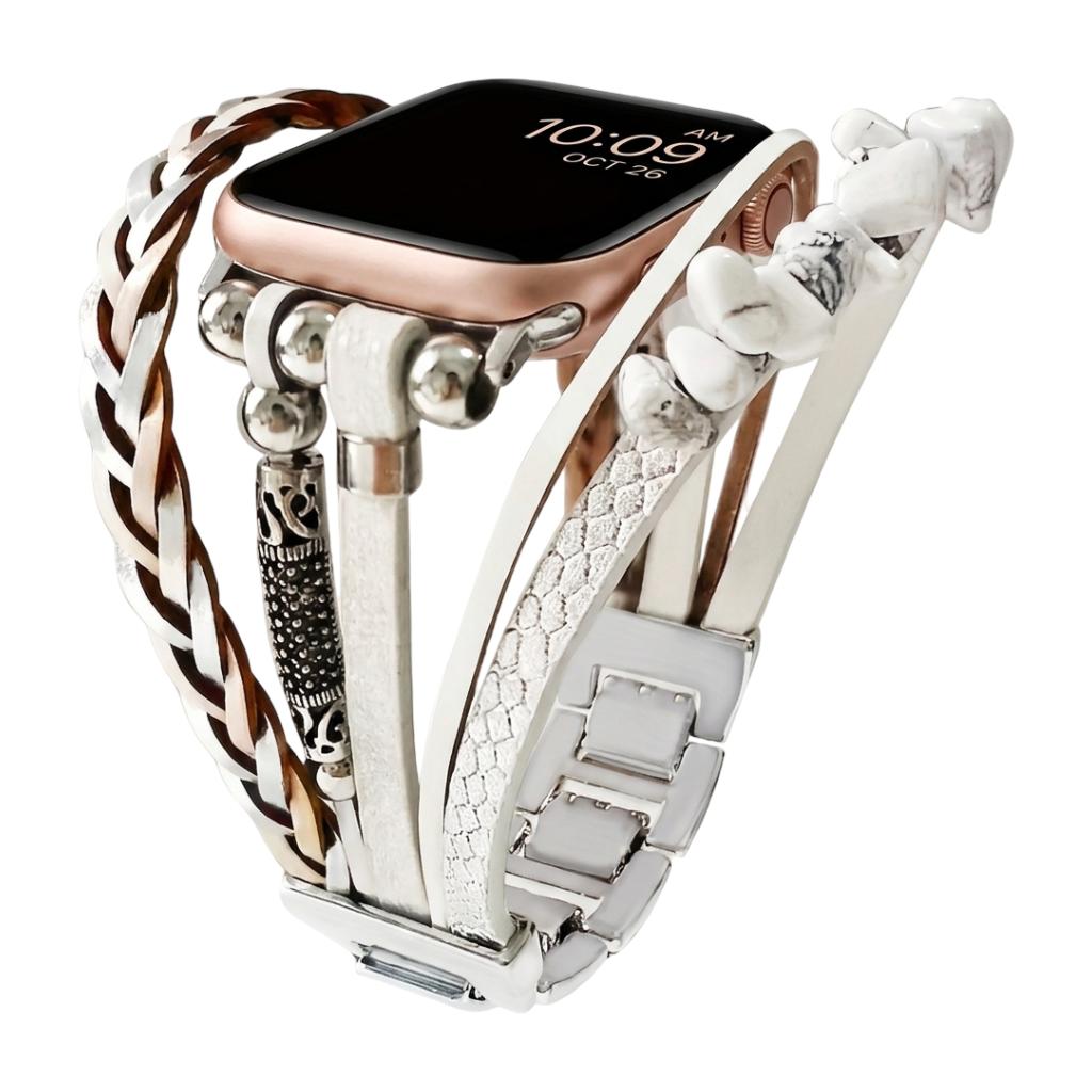 Pulsera multihilera para reloj inteligente, adornos de piedra troceada, tiras trenzadas multihilera, eslabones ajustables sin herramientas, modelo Treska