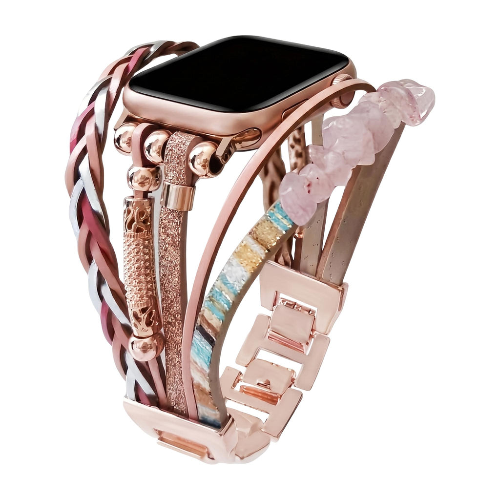 Pulsera multihilera para reloj inteligente, adornos de piedra troceada, tiras trenzadas multihilera, eslabones ajustables sin herramientas, modelo Treska