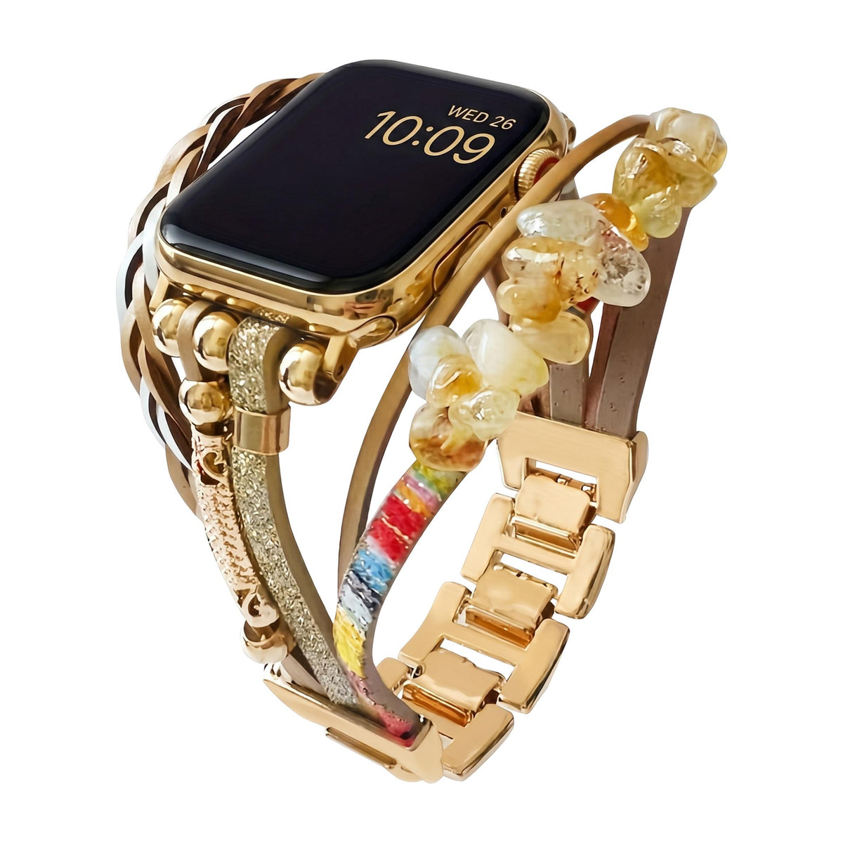 Pulsera multihilera para reloj inteligente, adornos de piedra troceada, tiras trenzadas multihilera, eslabones ajustables sin herramientas, modelo Treska