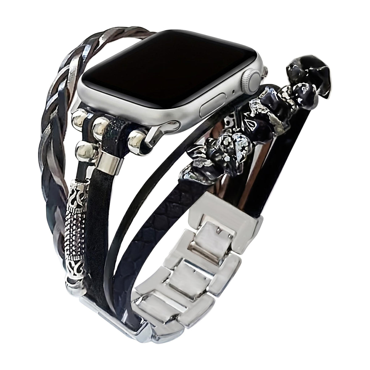 Pulsera multihilera para reloj inteligente, adornos de piedra troceada, tiras trenzadas multihilera, eslabones ajustables sin herramientas, modelo Treska