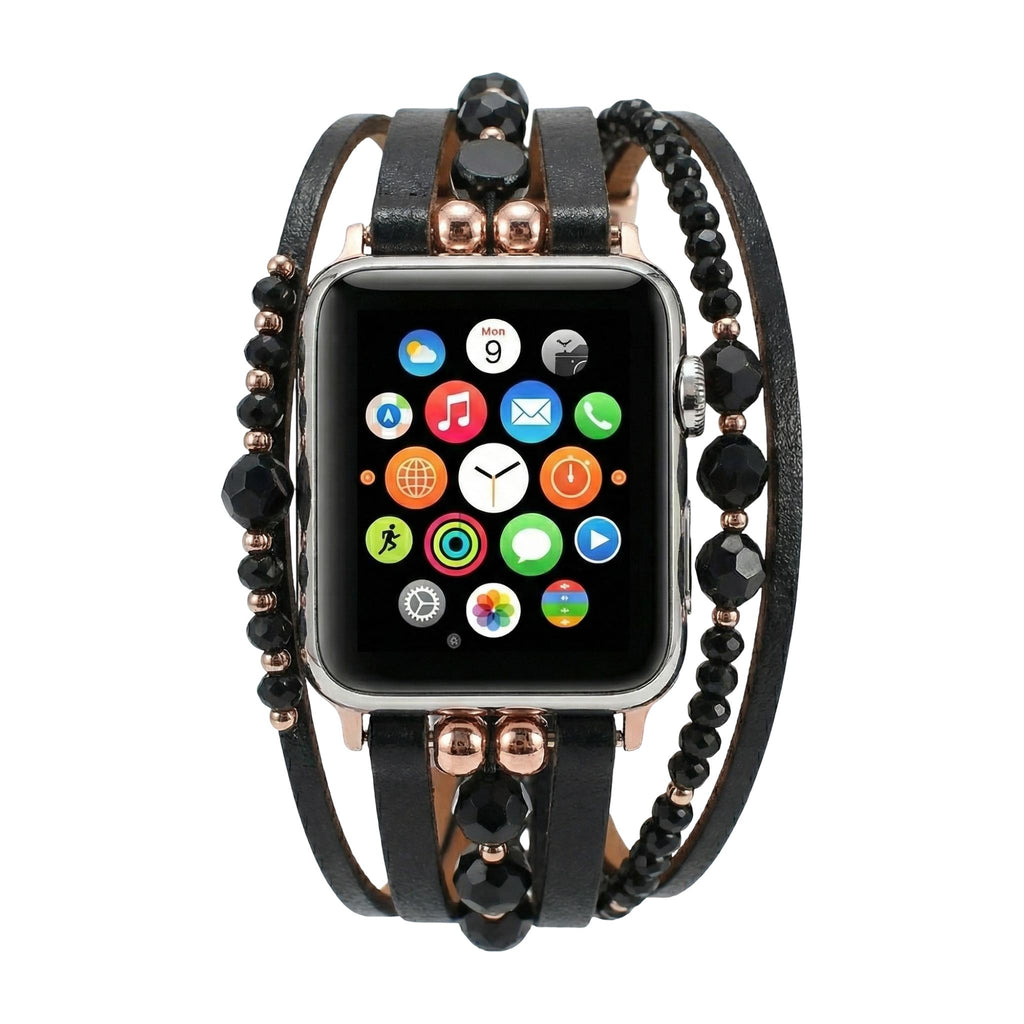 Correa multivueltas para Apple Watch, tiras y perlas brillantes, cierre a presión, modelo Yika