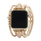 Correa multivueltas para Apple Watch, tiras y perlas brillantes, cierre a presión, modelo Yika