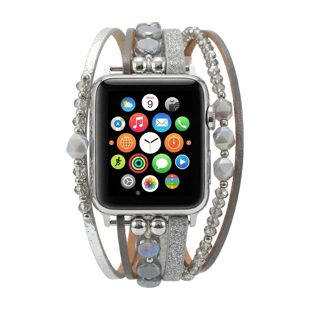 Correa multivueltas para Apple Watch, tiras y perlas brillantes, cierre a presión, modelo Yika