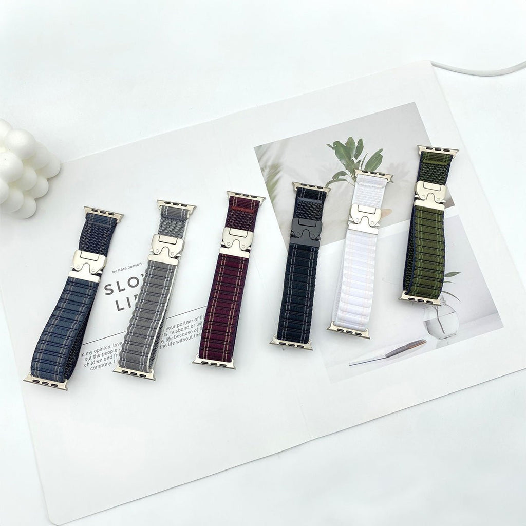 Correa de nailon ajustable para reloj Apple Watch, hebilla paracaídas, cierre táctico, modelo Riven