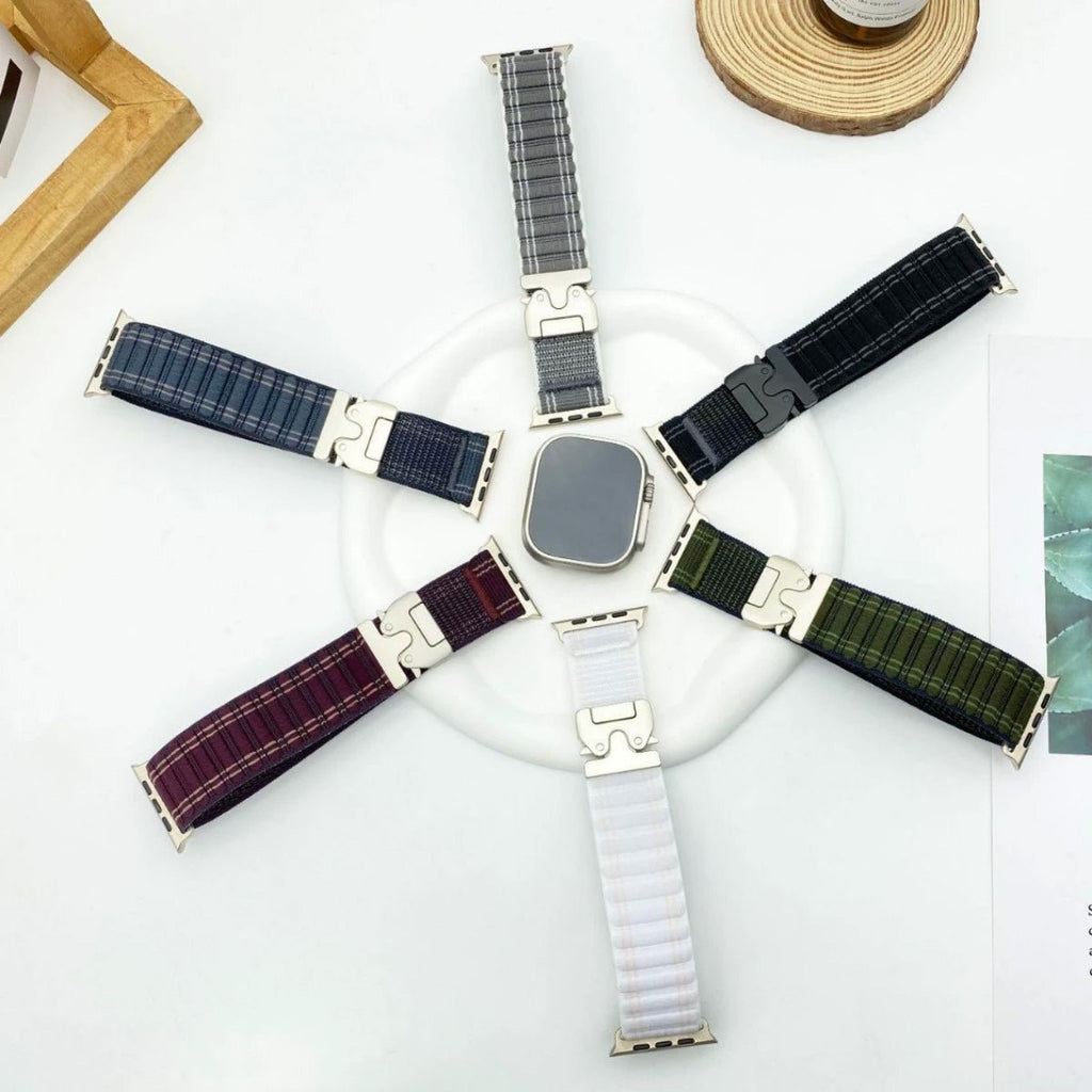 Correa de nailon ajustable para reloj Apple Watch, hebilla paracaídas, cierre táctico, modelo Riven