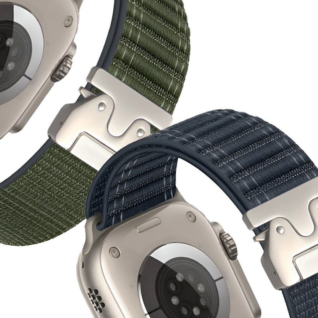 Correa de nailon ajustable para reloj Apple Watch, hebilla paracaídas, cierre táctico, modelo Riven