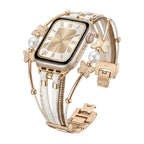 Correa multihilo para Apple Watch, motivo de mariposa y perlas, acabado dorado o plateado, modelo Amonita