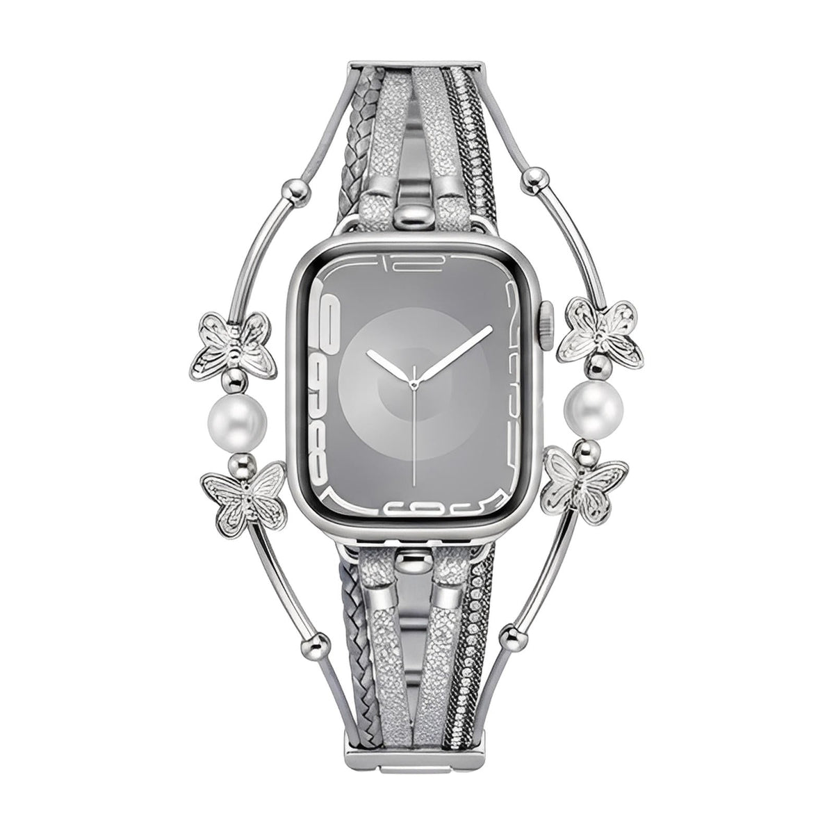 Correa multihilo para Apple Watch, motivo de mariposa y perlas, acabado dorado o plateado, modelo Amonita