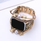 Correa multihilo para Apple Watch, motivo de mariposa y perlas, acabado dorado o plateado, modelo Amonita