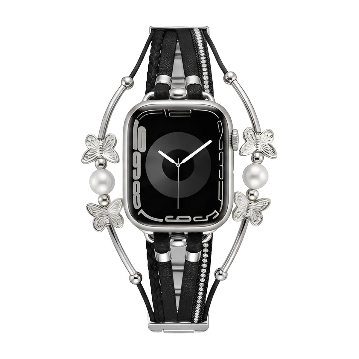 Correa multihilo para Apple Watch, motivo de mariposa y perlas, acabado dorado o plateado, modelo Amonita