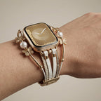 Correa multihilo para Apple Watch, motivo de mariposa y perlas, acabado dorado o plateado, modelo Amonita