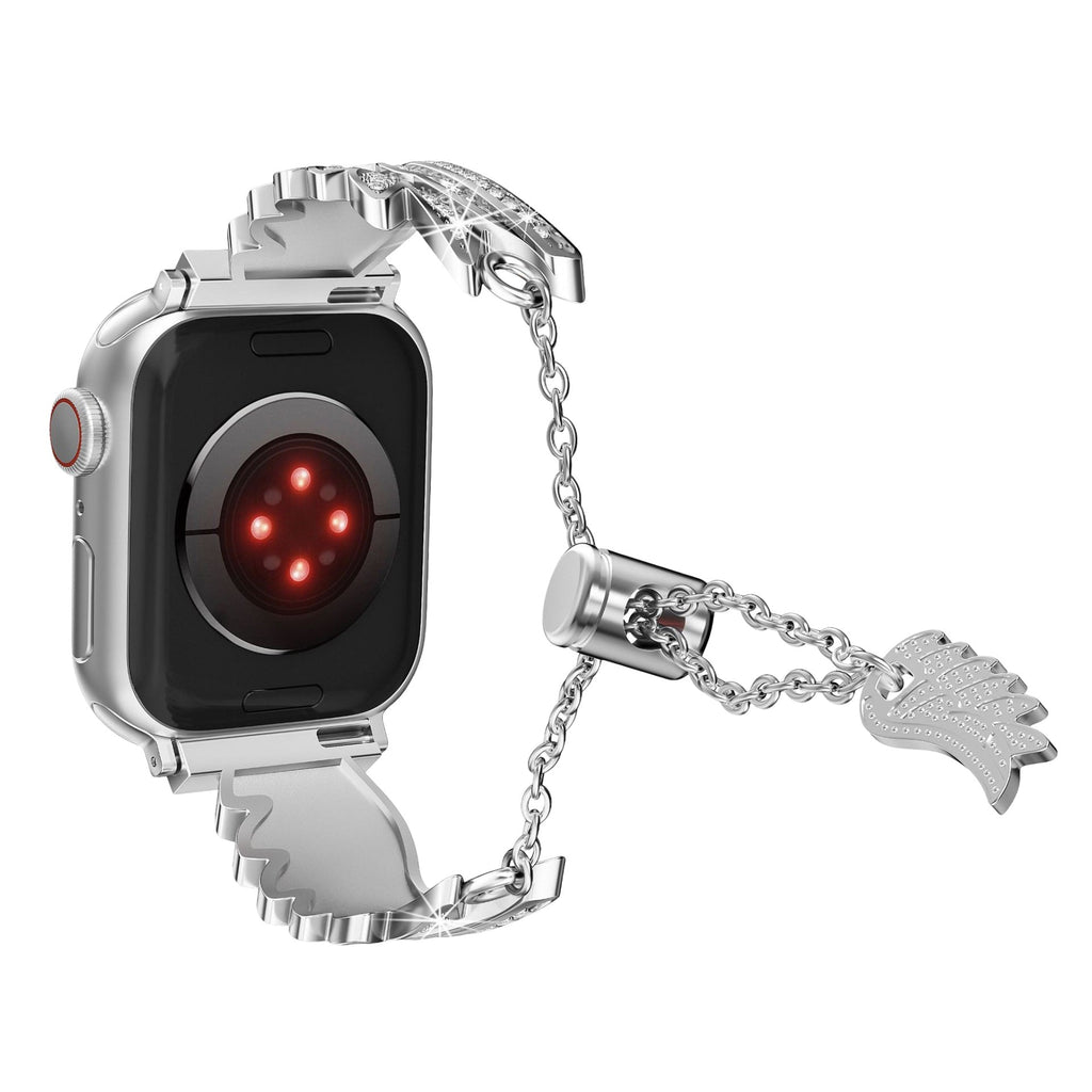 Correa para Apple Watch, alas de ángel brillantes, de acero inoxidable, modelo Angela