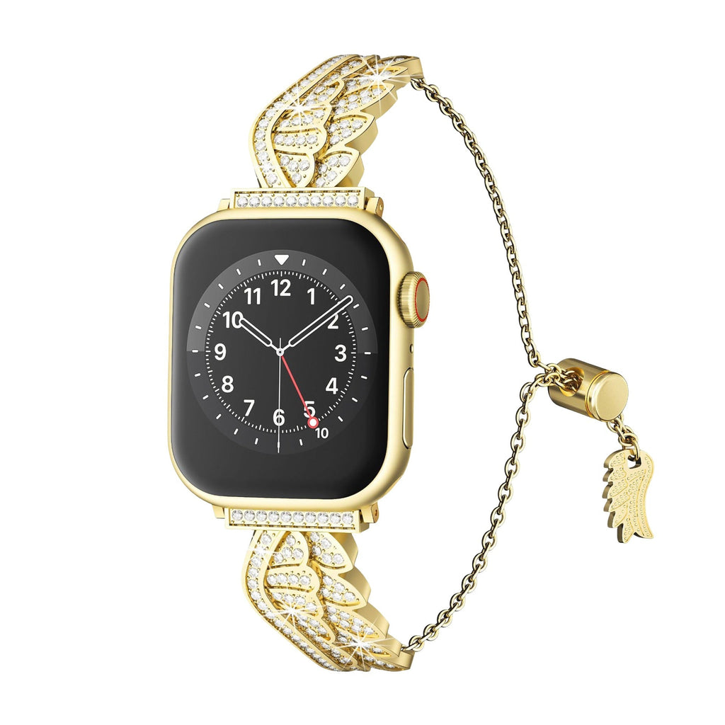 Correa para Apple Watch, alas de ángel brillantes, de acero inoxidable, modelo Angela