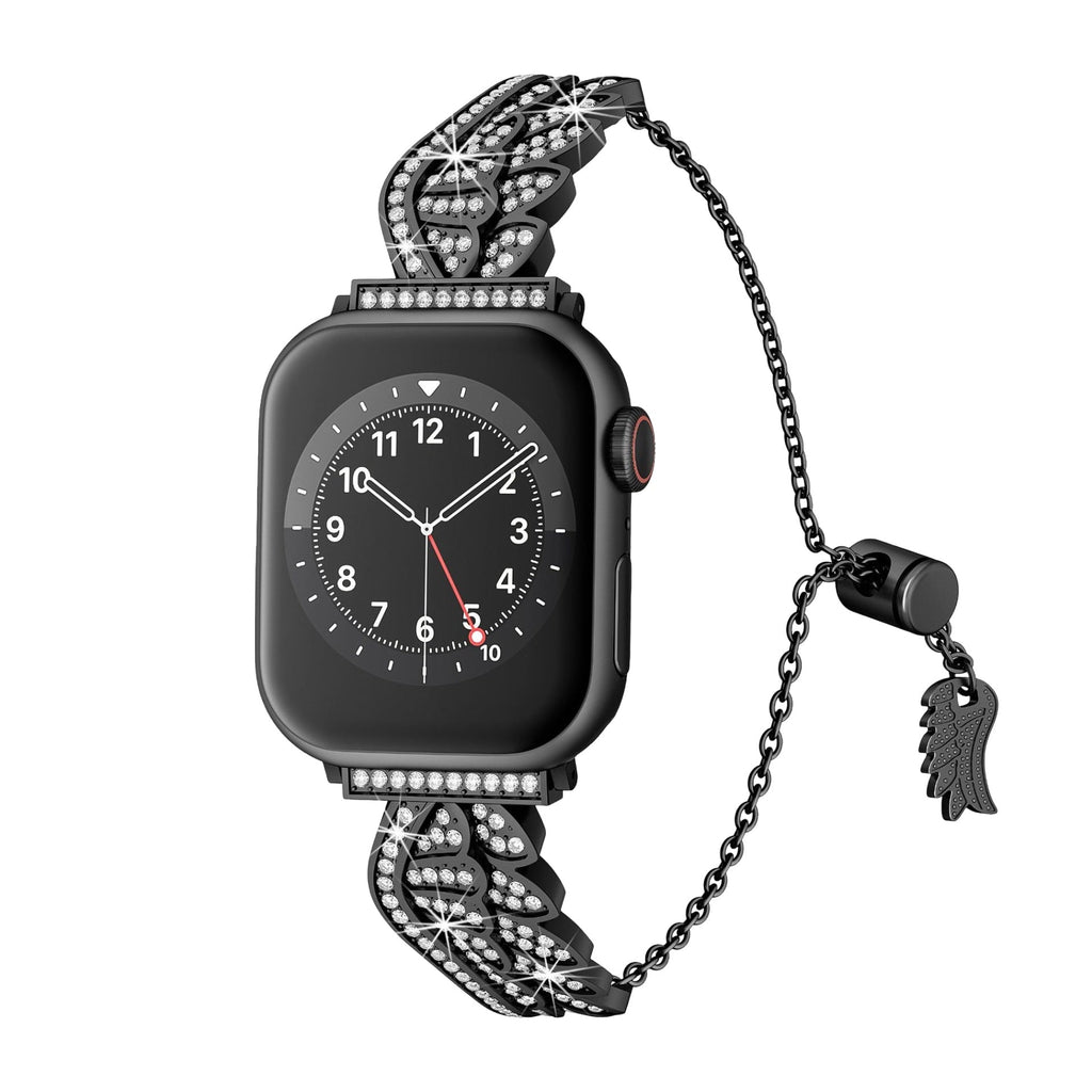 Correa para Apple Watch, alas de ángel brillantes, de acero inoxidable, modelo Angela