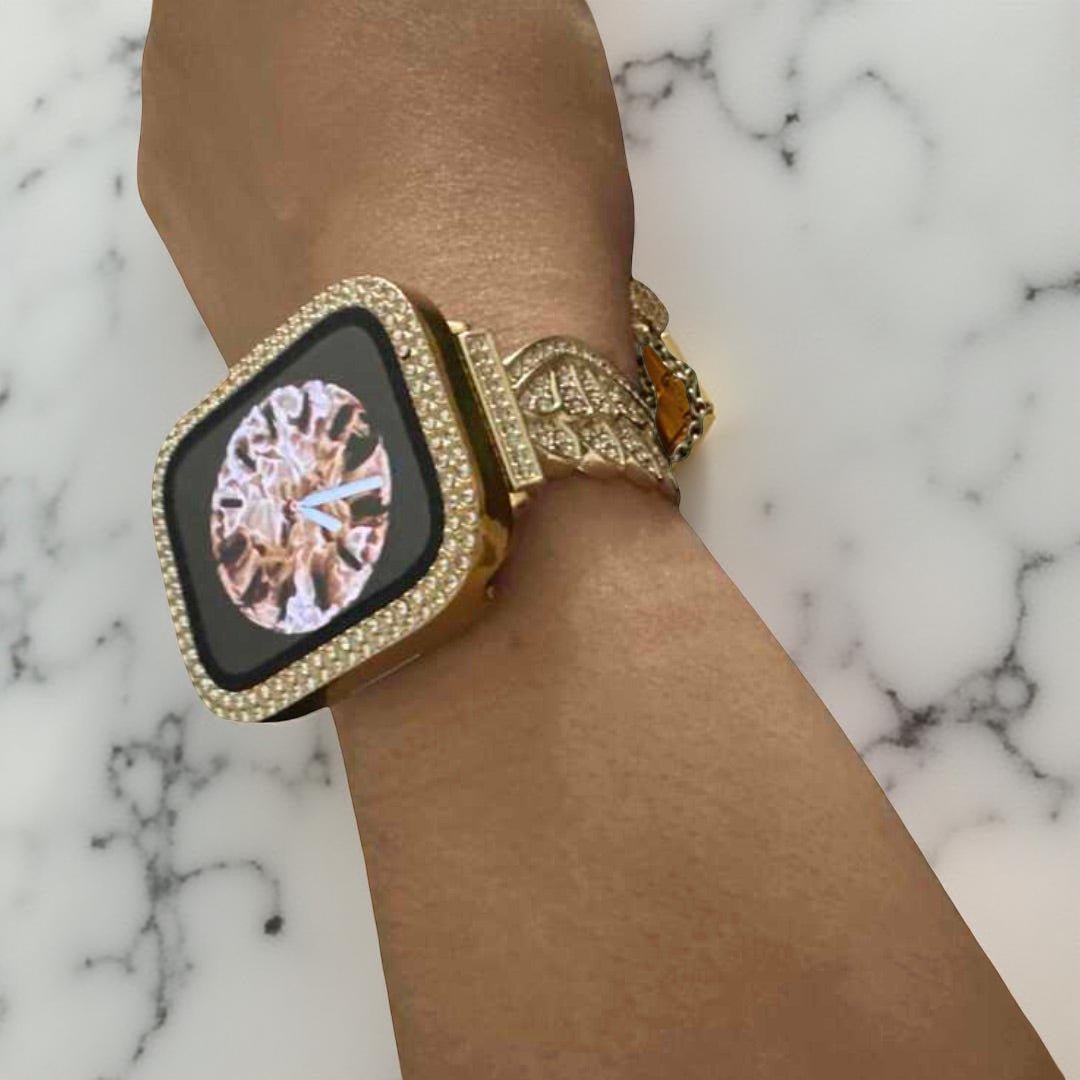 Correa para Apple Watch, alas de ángel brillantes, de acero inoxidable, modelo Angela