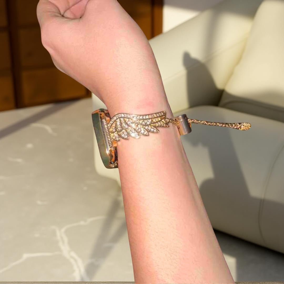 Correa para Apple Watch, alas de ángel brillantes, de acero inoxidable, modelo Angela