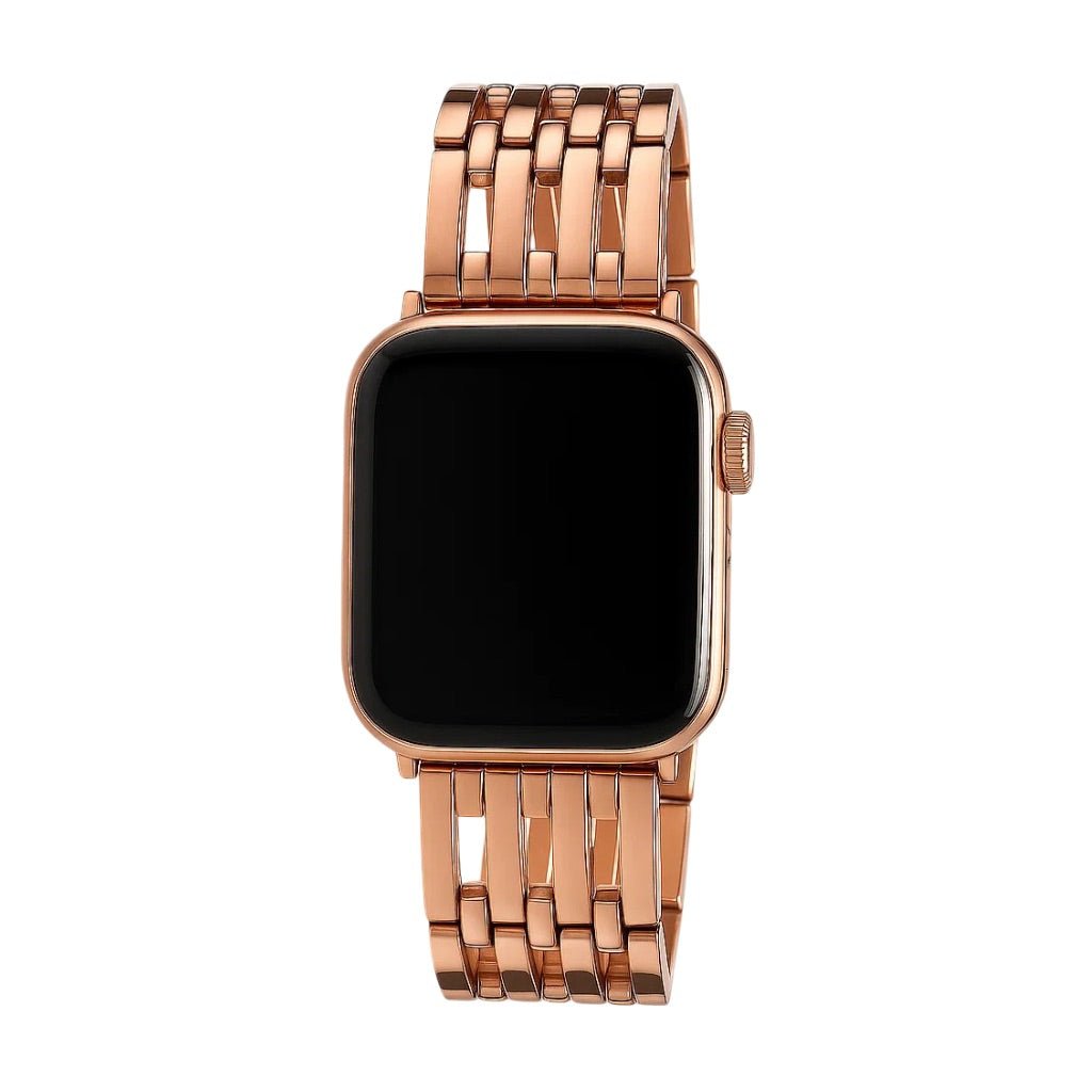 Correa Apple Watch de acero inoxidable, cinco capas caladas, acabado con pedrería, modelo Princia