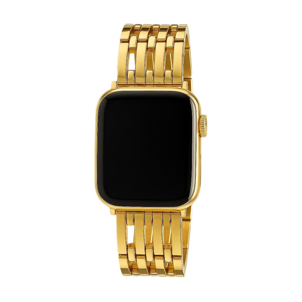 Correa Apple Watch de acero inoxidable, cinco capas caladas, acabado con pedrería, modelo Princia