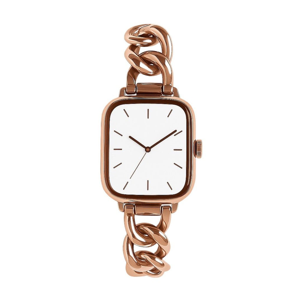 Correa para Apple Watch de malla cubana, acero inoxidable, chic minimalista, fácil de ajustar, modelo Cuba