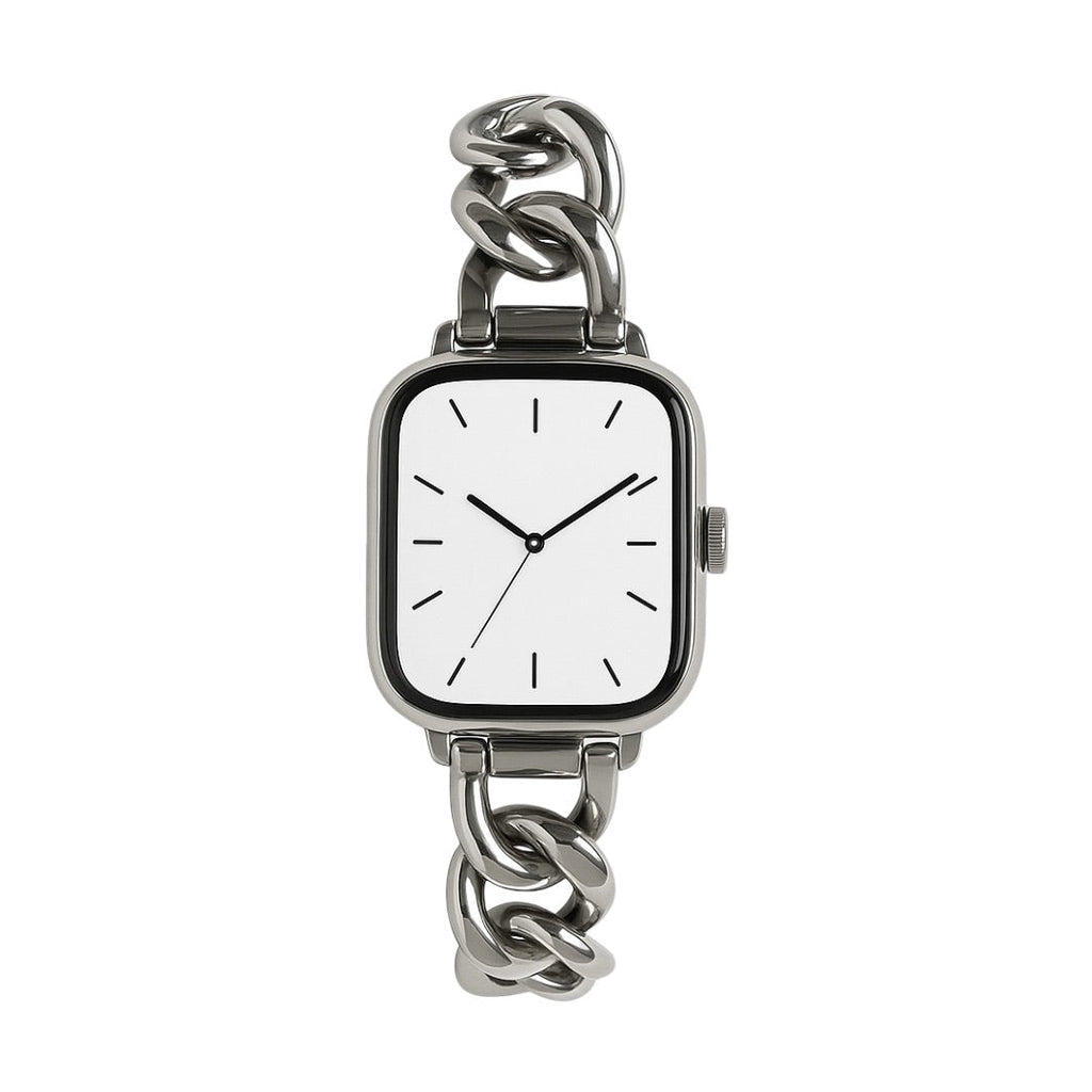 Correa para Apple Watch de malla cubana, acero inoxidable, chic minimalista, fácil de ajustar, modelo Cuba