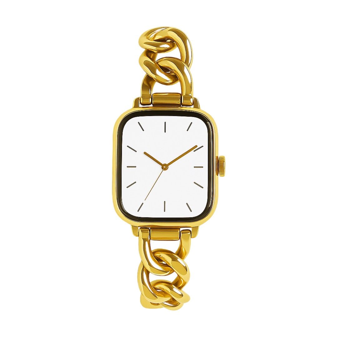 Correa para Apple Watch de malla cubana, acero inoxidable, chic minimalista, fácil de ajustar, modelo Cuba