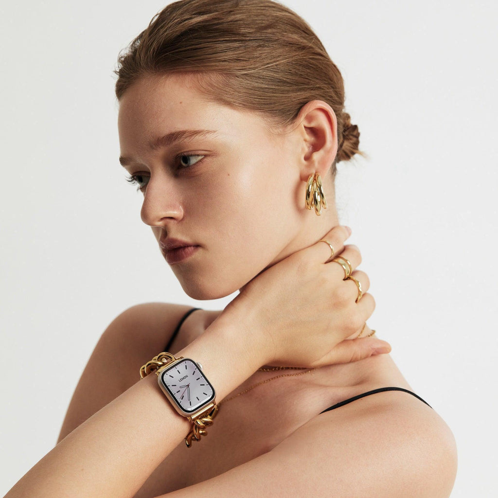 Correa para Apple Watch de malla cubana, acero inoxidable, chic minimalista, fácil de ajustar, modelo Cuba