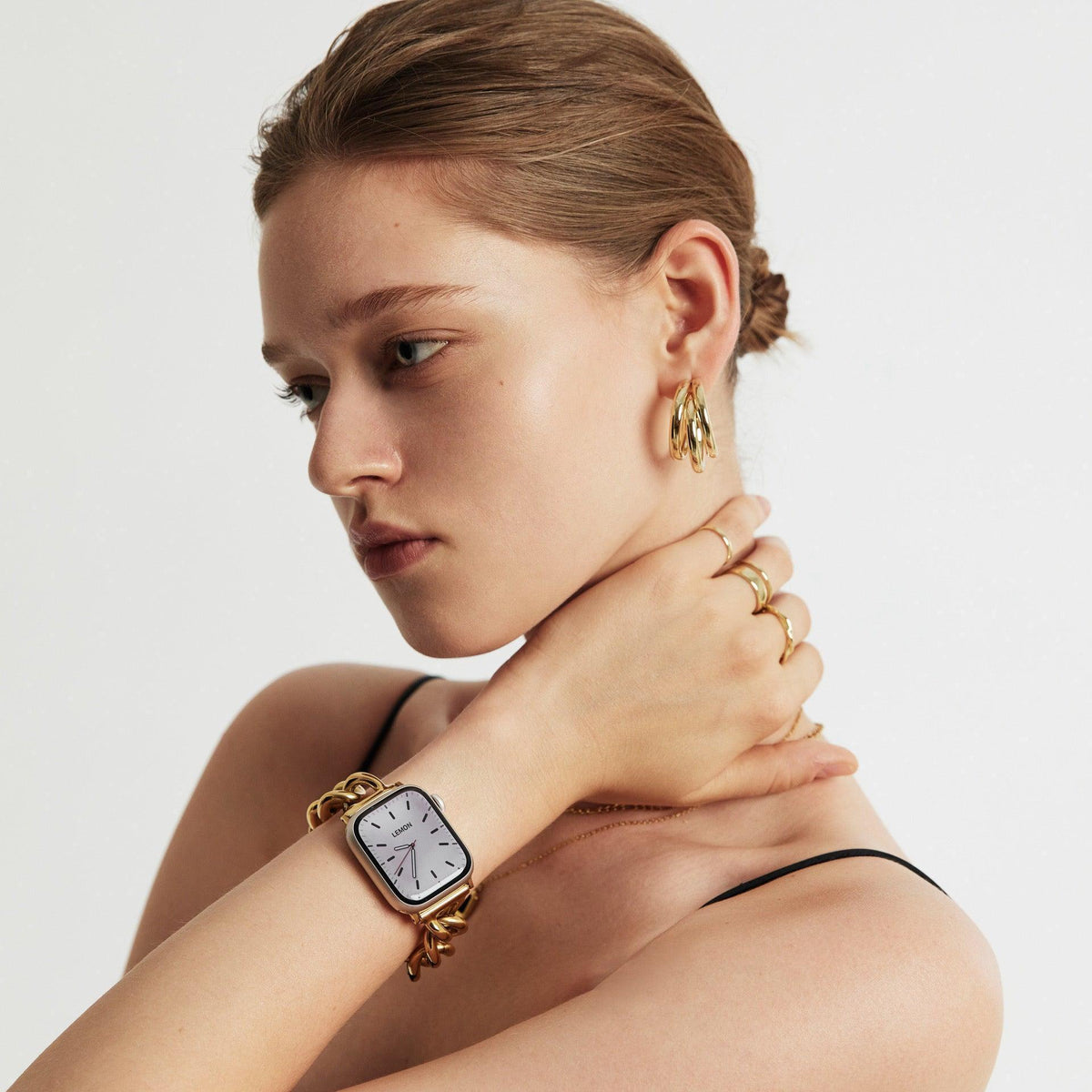 Correa para Apple Watch de malla cubana, acero inoxidable, chic minimalista, fácil de ajustar, modelo Cuba