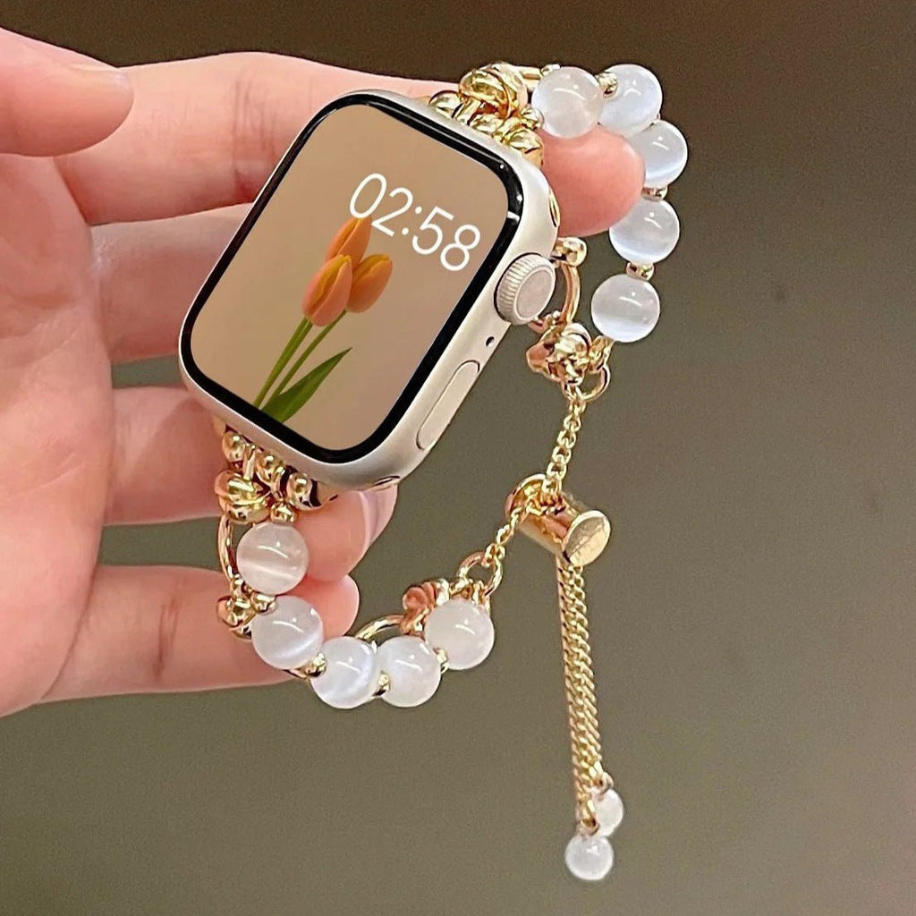 Correa para Apple Watch de perlas ojo de gato, cadenita ajustable, modelo Tilou