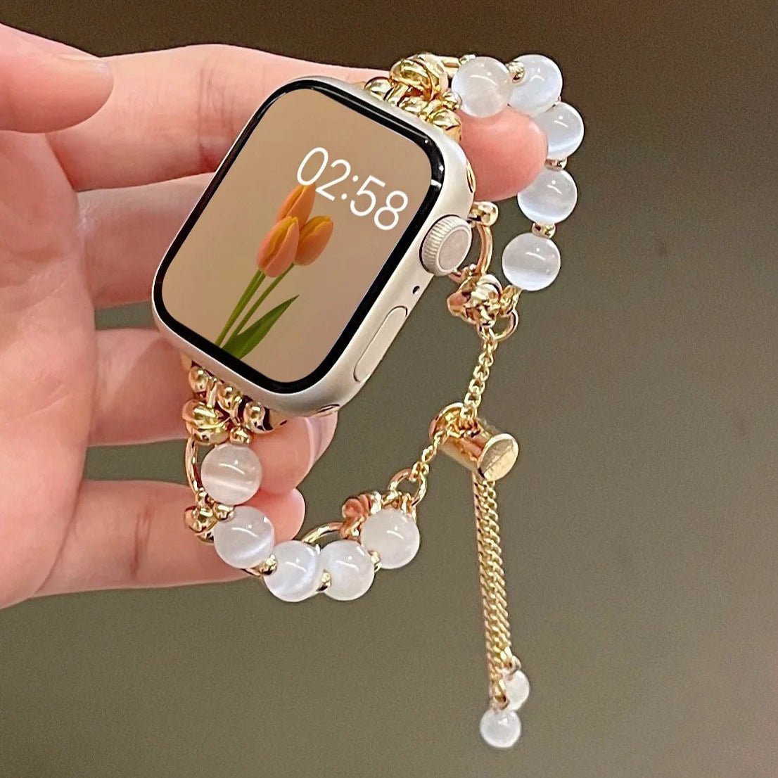 Correa para Apple Watch de perlas ojo de gato, cadenita ajustable, modelo Tilou