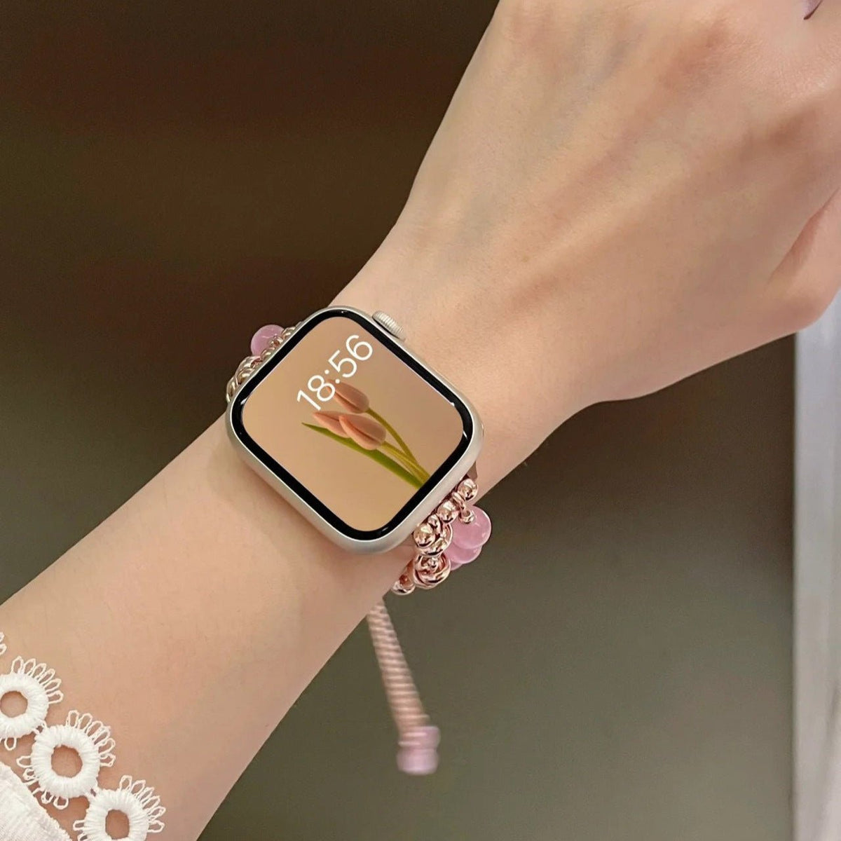 Correa para Apple Watch de perlas ojo de gato, cadenita ajustable, modelo Tilou