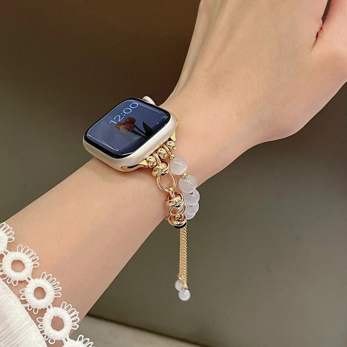 Correa para Apple Watch de perlas ojo de gato, cadenita ajustable, modelo Tilou