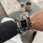 Pulsera para Apple Watch con colgantes de pluma y cabeza de búfalo, varias hileras, longitud ajustable, modelo Bufa
