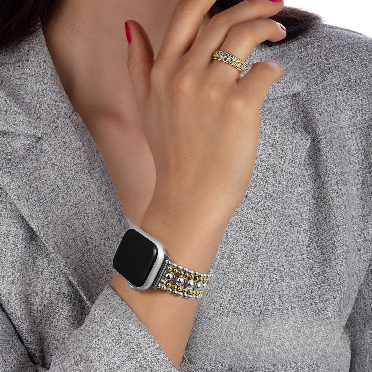 Correa para reloj inteligente, eslabones de perlas metálicas ajustables, para mujer, modelo Arline