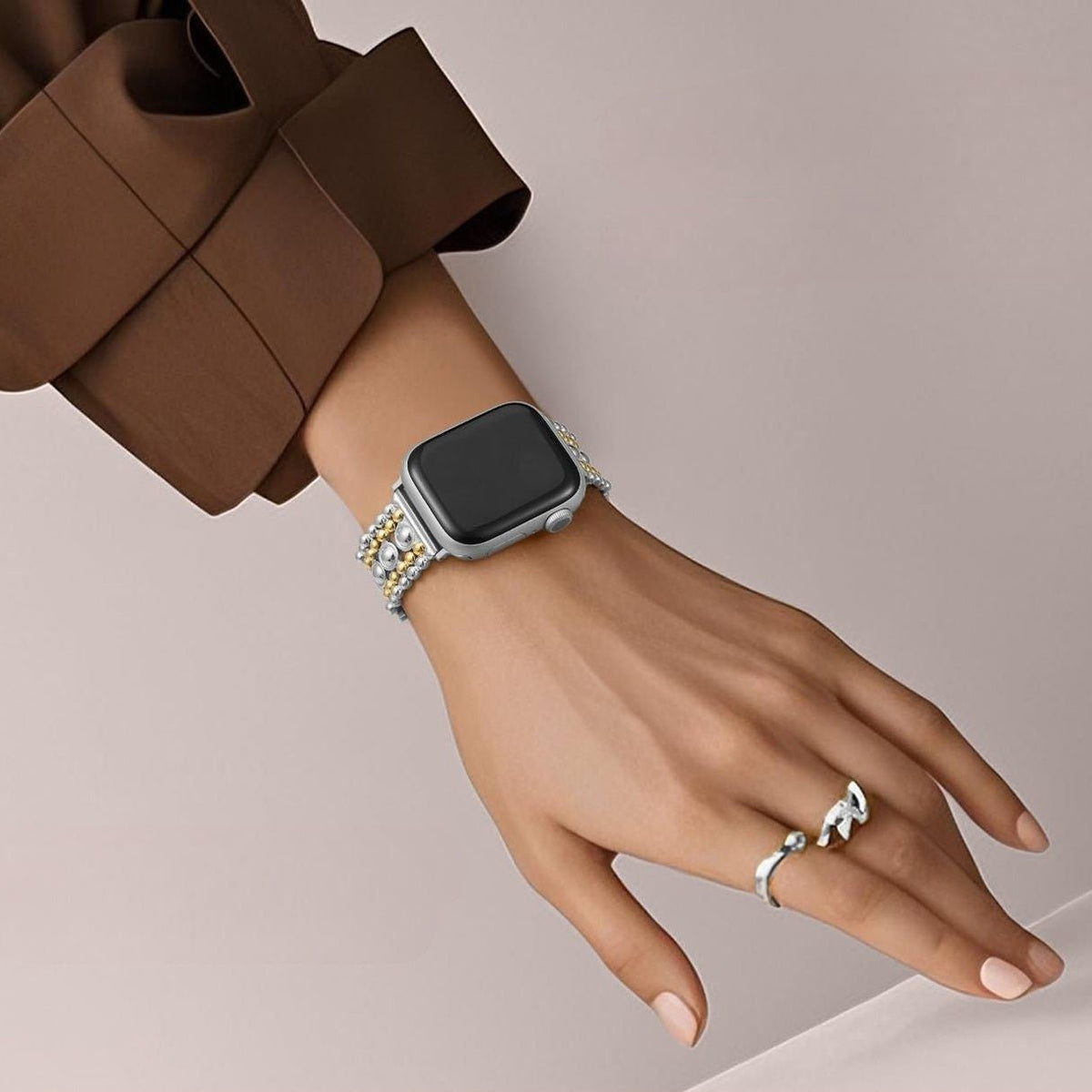 Correa para reloj inteligente, eslabones de perlas metálicas ajustables, para mujer, modelo Arline