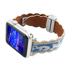 Correa de tela bordada, motivos florales, forro de cuero grueso, para Apple Watch, modelo Nolphène