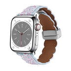 Correa de tela bordada, motivos florales, forro de cuero grueso, para Apple Watch, modelo Nolphène