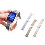 Correa de tela bordada, motivos florales, forro de cuero grueso, para Apple Watch, modelo Nolphène