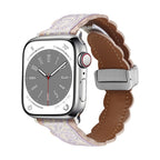 Correa de tela bordada, motivos florales, forro de cuero grueso, para Apple Watch, modelo Nolphène